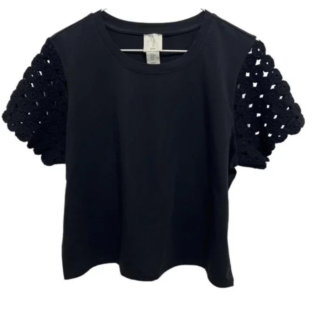 Black Crochet Sleeve Women's Top Joie large